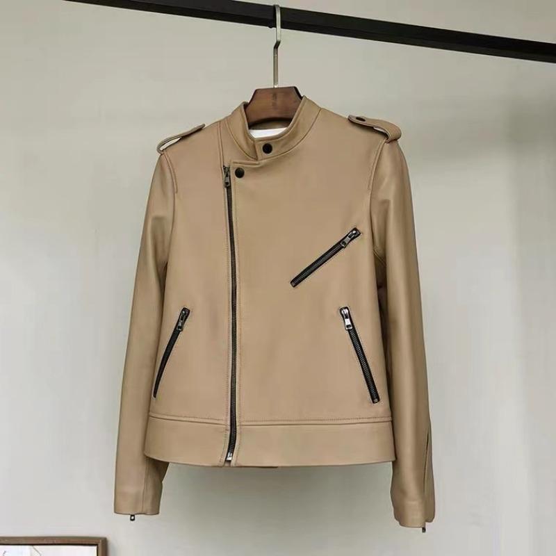 

Весна и осень Новая куртка из натуральной кожи Женская короткая простая куртка из овчины с воротником-стойкой XL