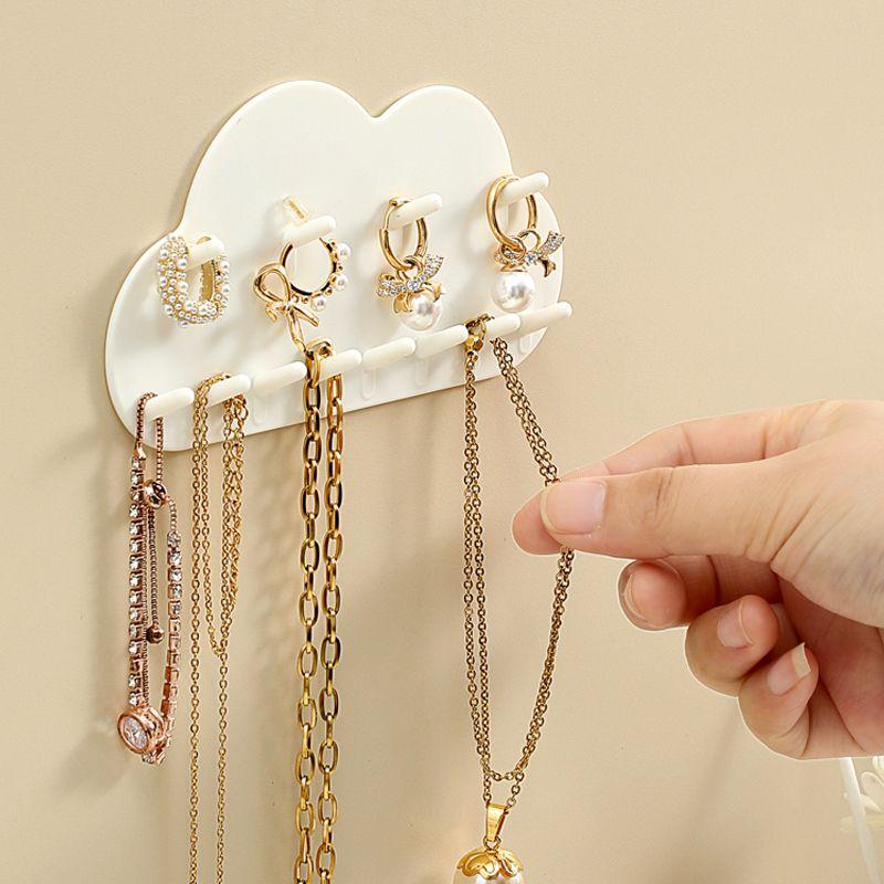Cloud-Shaped Wall-Mounted Jewelry Organizer with Key Hooks - Punch-Free Accessory Display Rack and Mirror Cabinet