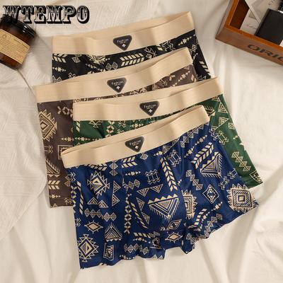 3 Stück Retro Herrenunterwäsche Ethnische Stil Herrenunterwäsche Sommer Mittlere Taille Vier-Eck Unterwäsche Hohe Elastizität Unterwäsche für Herren Boxer Brief