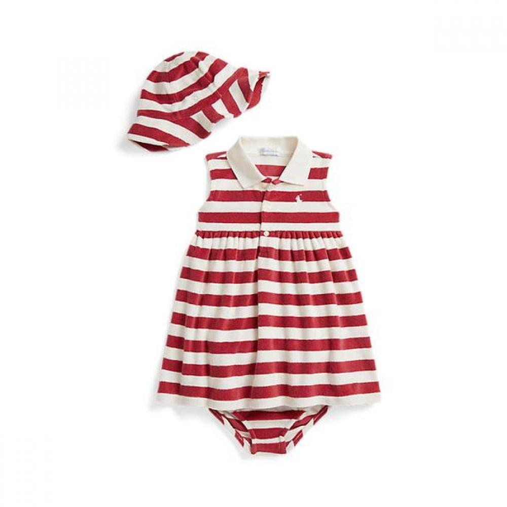 Polo Ralph Lauren Baby Girls Stripe Terry Dress Hat And Bloomer 12M