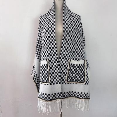 Korean Style Women's Plaid Qipao Shawl Cape with Sleeves for Autumn/Winter