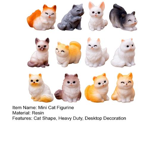 12Pcs Miniature Cat Figurine Mini Simulation Kitten Statue Resin Animal Ornament Microlandscape Dollhouse Car Dashboard Decoration