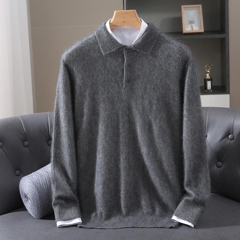 

Men s Mink Velvet Knit Pullover - Autumn/Winter Loose Wool Top Medium