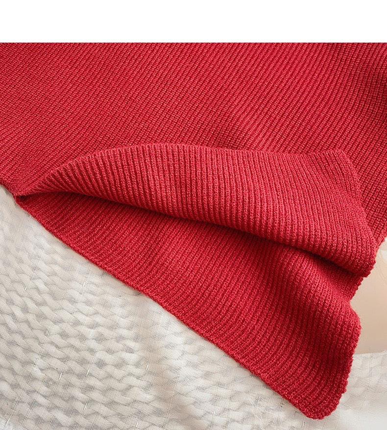 Women's Red High Collar Slim Knit Sweater - Autumn/Winter 2025 Korean Trend