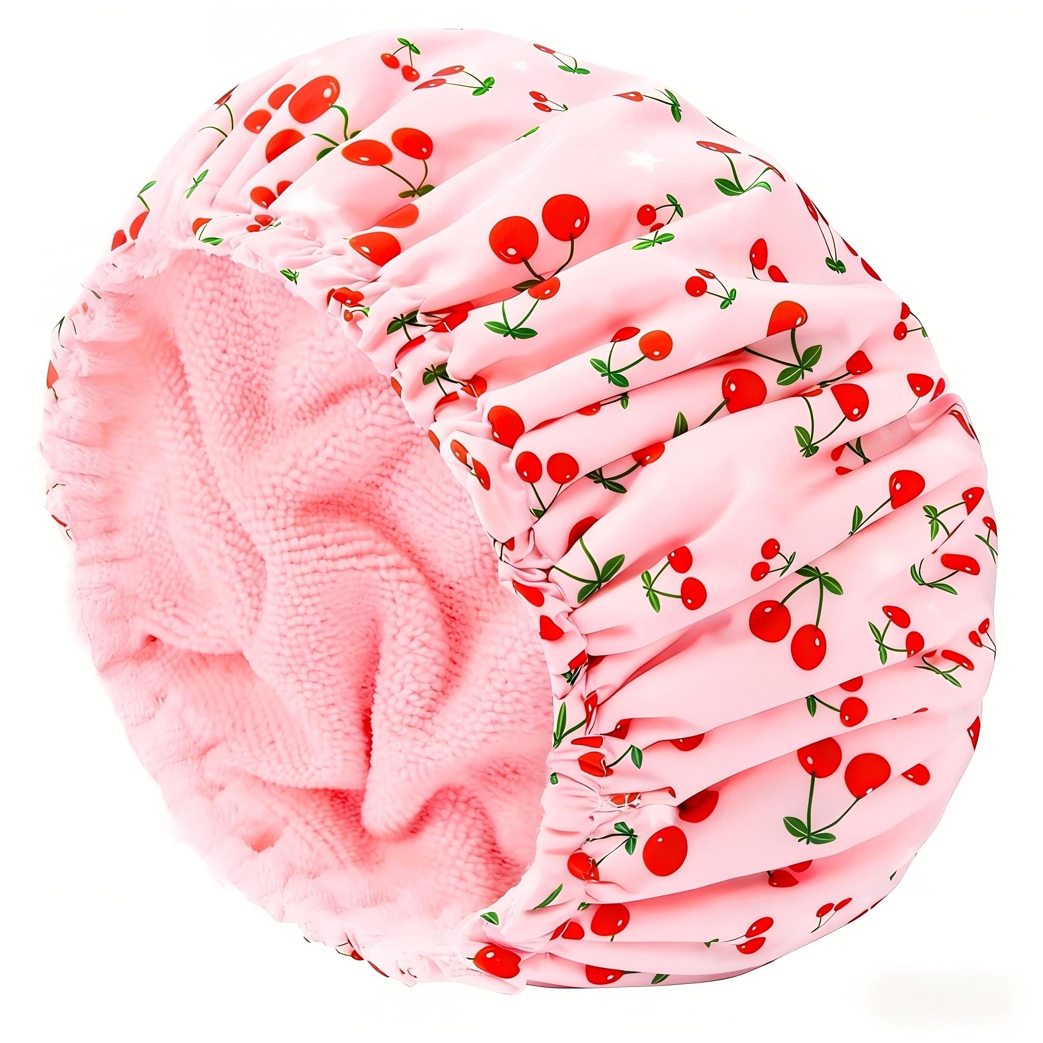 

Reusable Shower Cap with Elastic Band - Soft Microfiber Lined Bath Hat for Women Towel Cherry Bath Cap