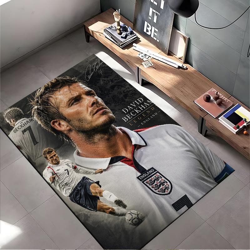 Sports Area Rug, David Beckham England Legend 7 White Jersey Kick Poster, Fan Cave Decor, Non-Slip Mat