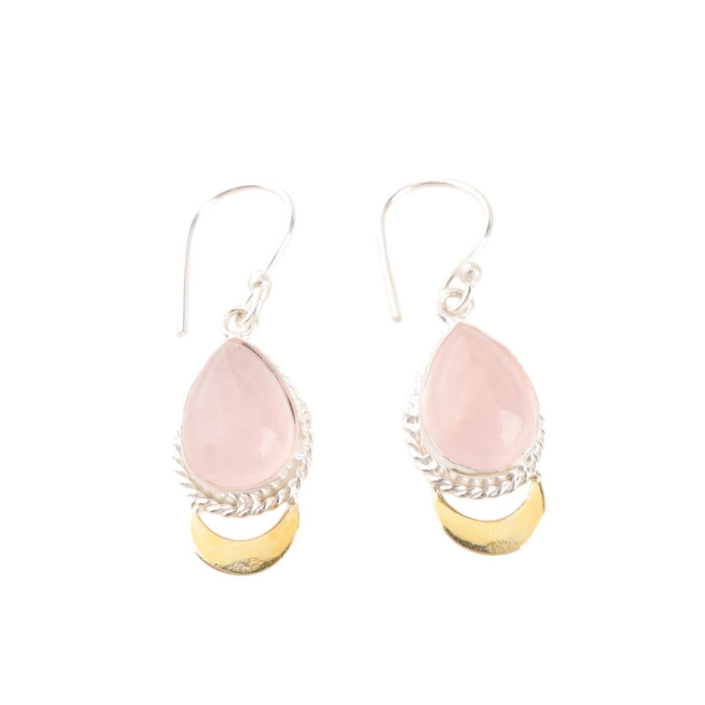 Natural Rose Quartz Gemstone  925 Sterling Silver Jewelry Handmade Earrings 1.5" EE-162-29