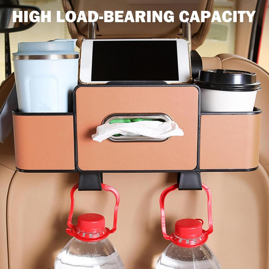 Car Rear Seat Storage Box With Cup Holder Tissue Box Trash Bin and Hook Backseat Organizer For Road Trips