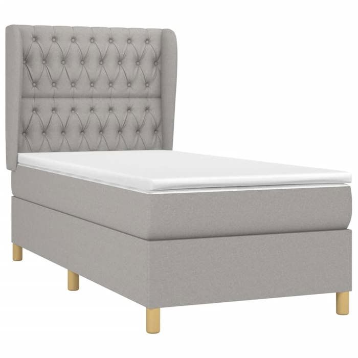 3128725 vidaXL Lit à sommier tapissier et matelas Gris clair 90x190 cm Tissu
