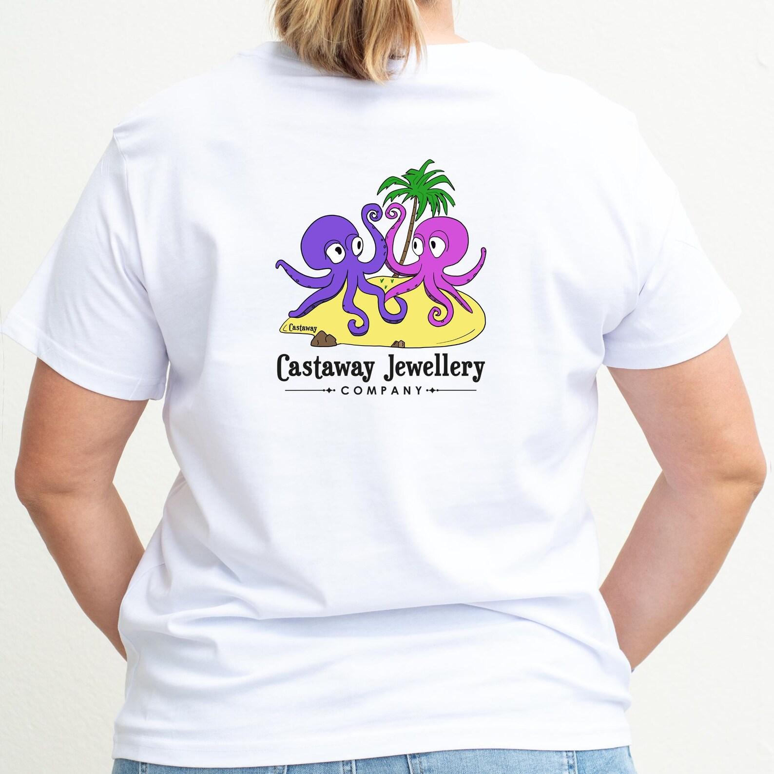 Ladies Inky Adventures Tee Shirt White - Octopus on a Desert Island Tee Shirt L
