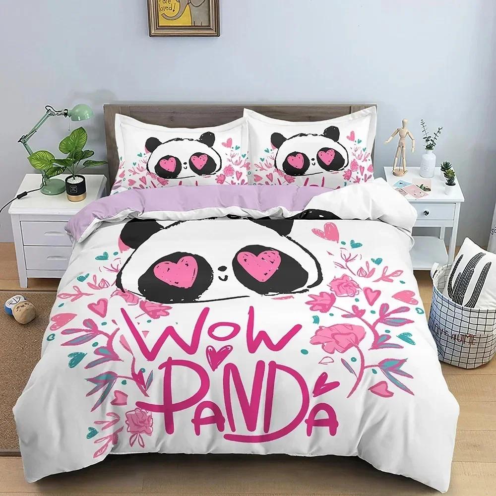 Cartoon Lovely Panda Cute Animal Bedding Set Boys Girls Twin Queen Size Duvet Cover Pillowcase Bed Kids Adult Home Textileextile