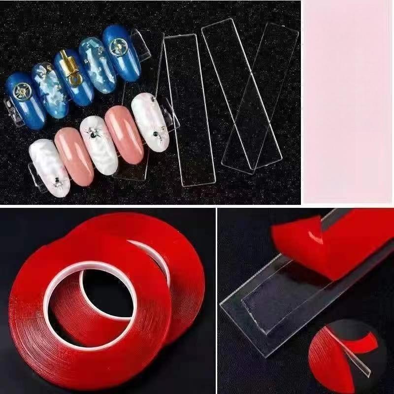 50Pcs Acrylic Nail Art Display Strip, Double-Sided Adhesive Transparent Strip Display Board
