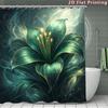4Pcs Enchanted Lily Shower Curtain Set with Non-Slip Bath Mat, Toilet Lid Cover, Contour Rug & 12 Hooks, Bathroom Decor