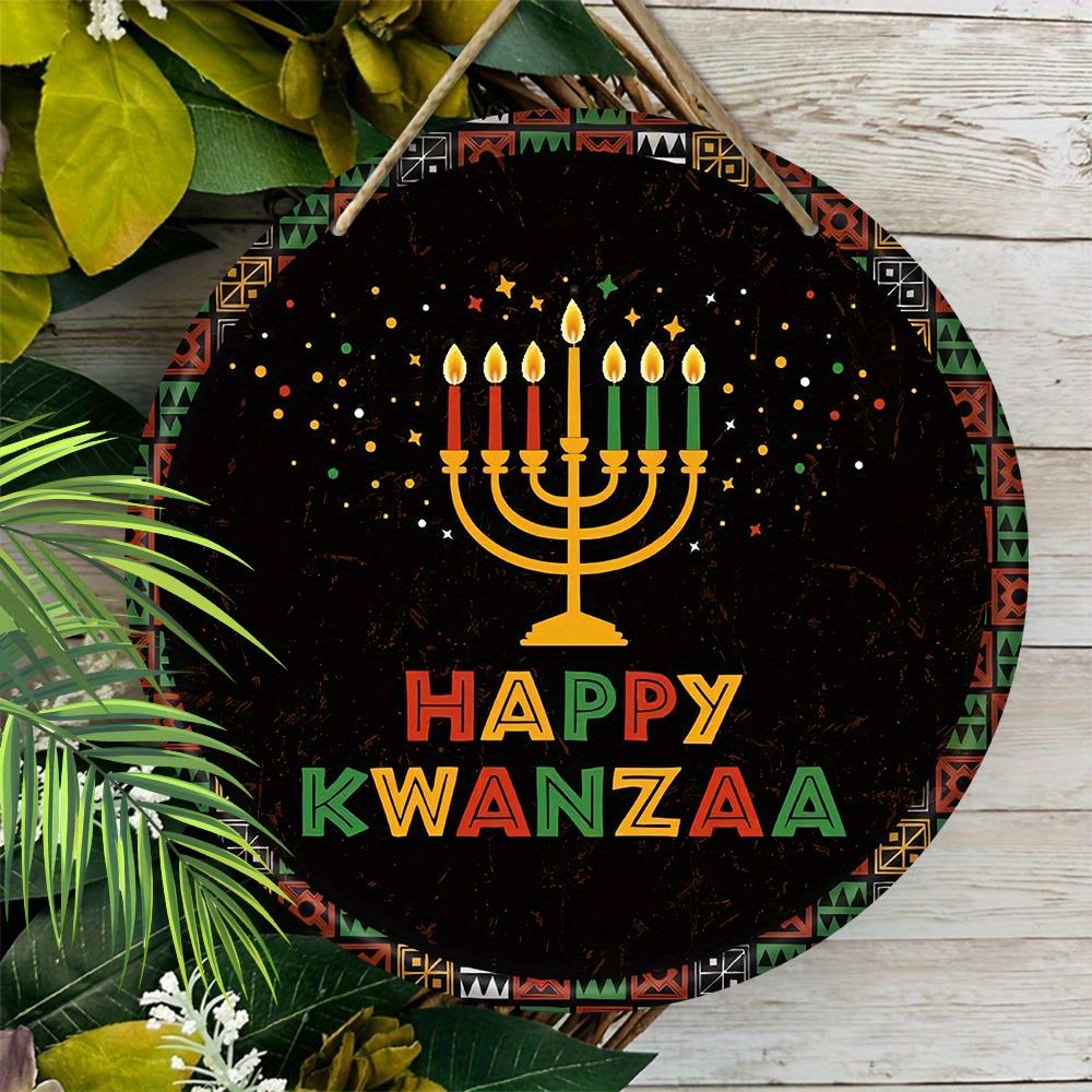 Classic Happy Kwanzaa Wooden Sign - African American Festivals Round Sign for Front Door, Wall Hanging Decor - Ideal Kwanzaa Decor