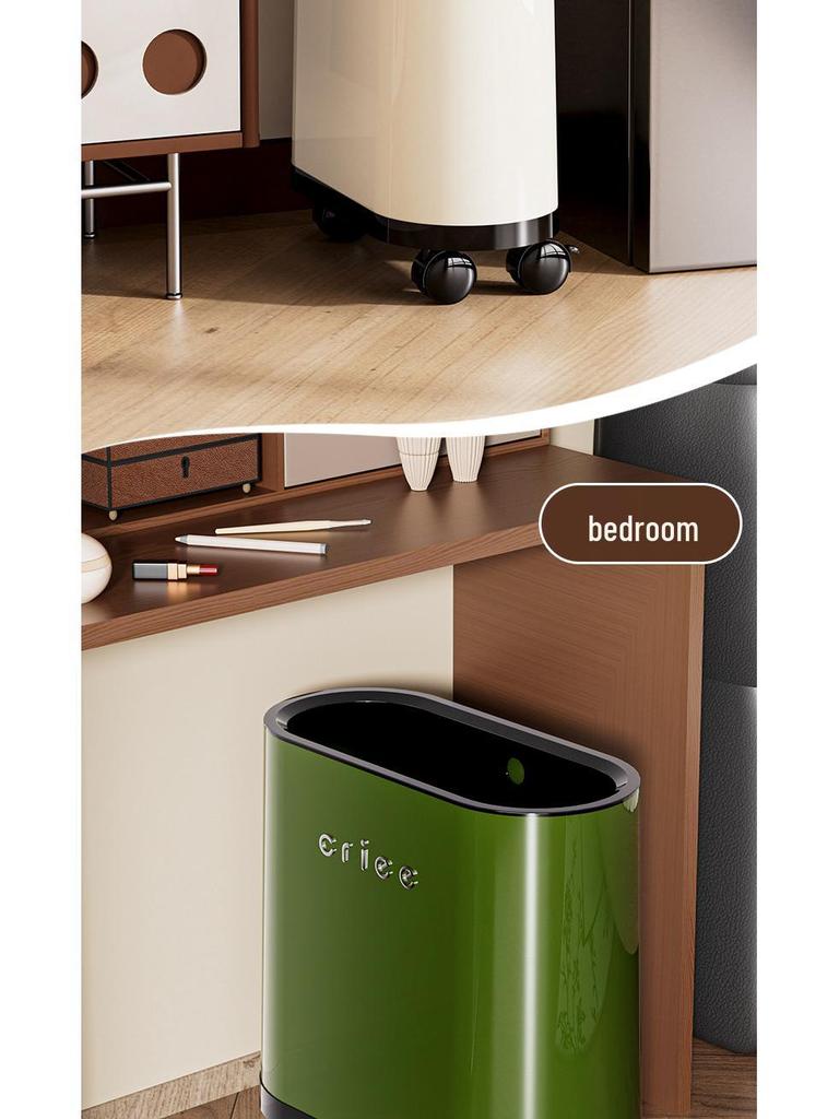 Red Oval Press-Type Trash Can with Lid for Bathroom and Living Room