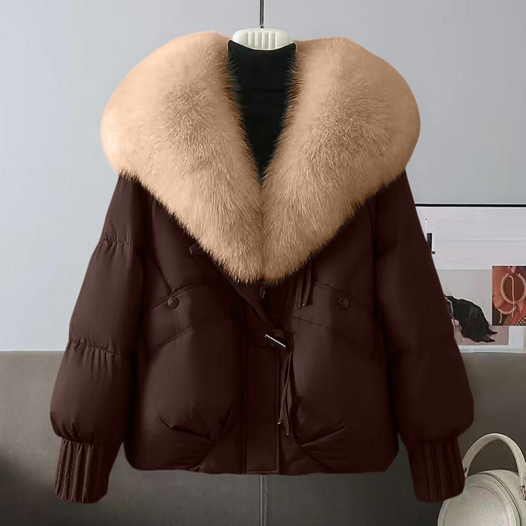 Women's Solid Color Fashionable Thick Warm Temperament Cotton Jacket With Large  Collar Cotton Coat Jacket