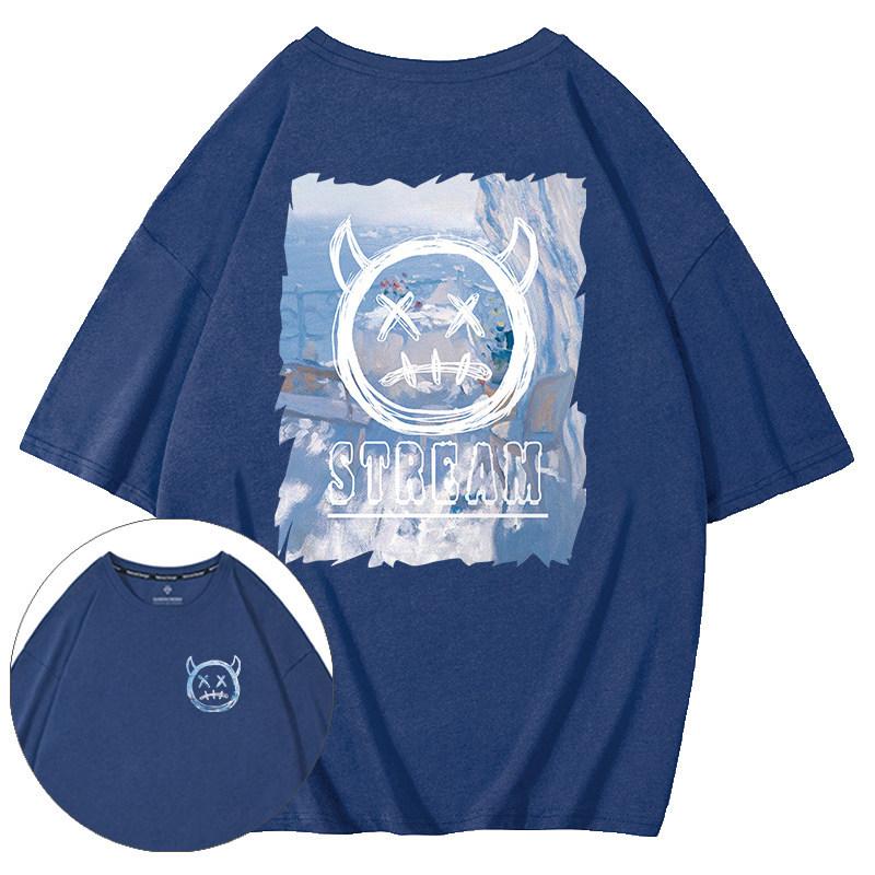 Футболки в стиле хип-хоп большие молодежные модные индивидуальные футболки с круглым вырезом и коротким рукавом повседневный свободный пуловер летняя рубашка с принтом иконы дьявола XXXL синий 980₽