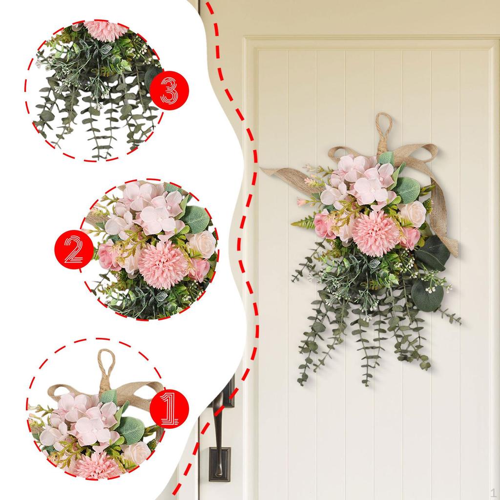 Artificial Floral Swag Chrysanthemum Eucalyptus Wreath Front Door for Wall Window Yard