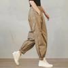 Lady Harem Pants Loose Drawstring Pockets Streetwear Deep Crotch Ankle Banded Aesthetic Lady Cargo Trousers Women Clothing