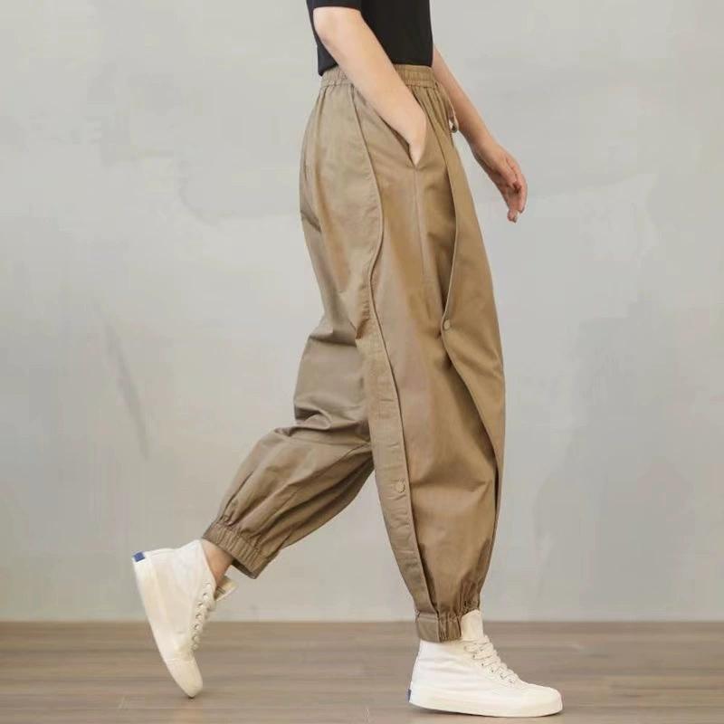 Lady Harem Pants Loose Drawstring Pockets Streetwear Deep Crotch Ankle Banded Aesthetic Lady Cargo Trousers Women Clothing