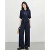 Women's Elegant Navy Long-Sleeve Shirt and Pant Set