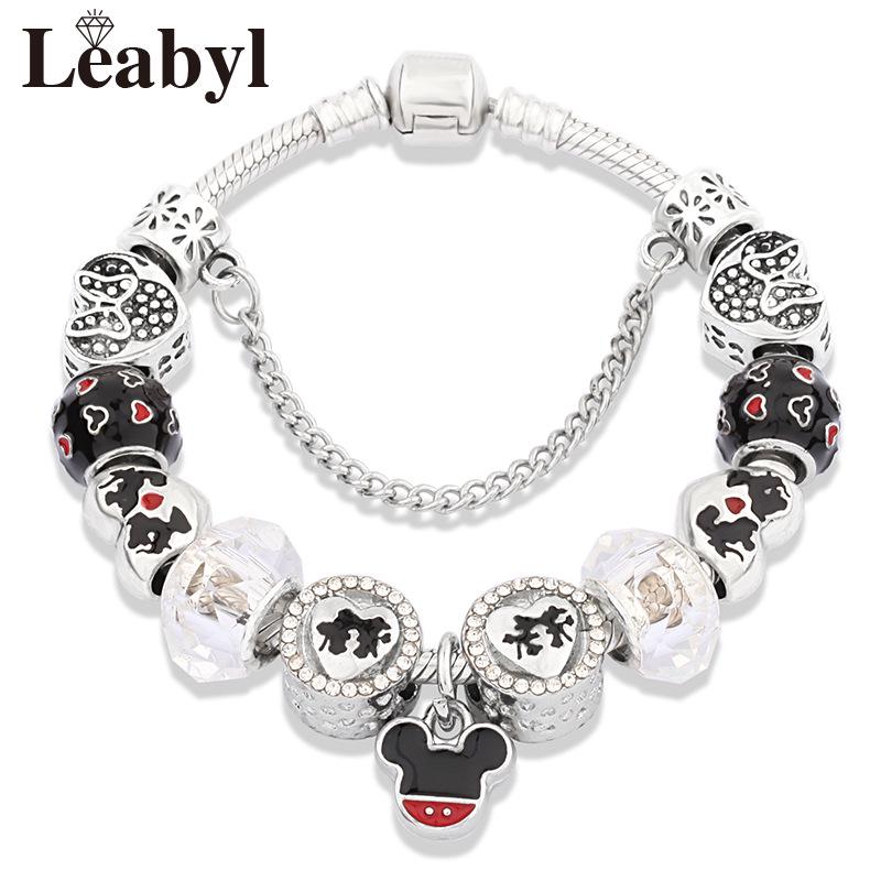 

Minimalist Black Enamel Mickey Bracelet for Couples 18 cm