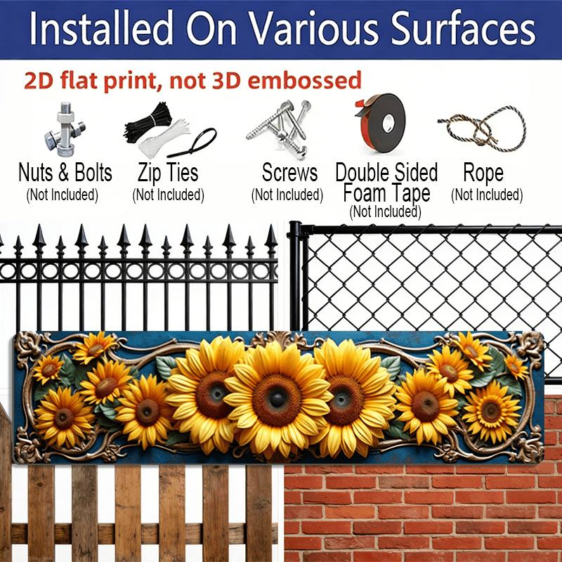 2D Flat, 1pc Vintage Sunflower Metal Wall Art Sign - Rustic Golden Farmhouse Aluminum Decorative Sign with Vibrant Yellow Sunflowers, Durable Easy