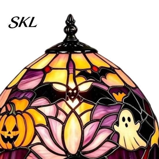 USB Desk Light Halloween Pumpkin Ghost Table Light, Stained Glass Art Night Gothic Bedroom Lamp, Vintage Decorative Lamp for Holiday Party Home