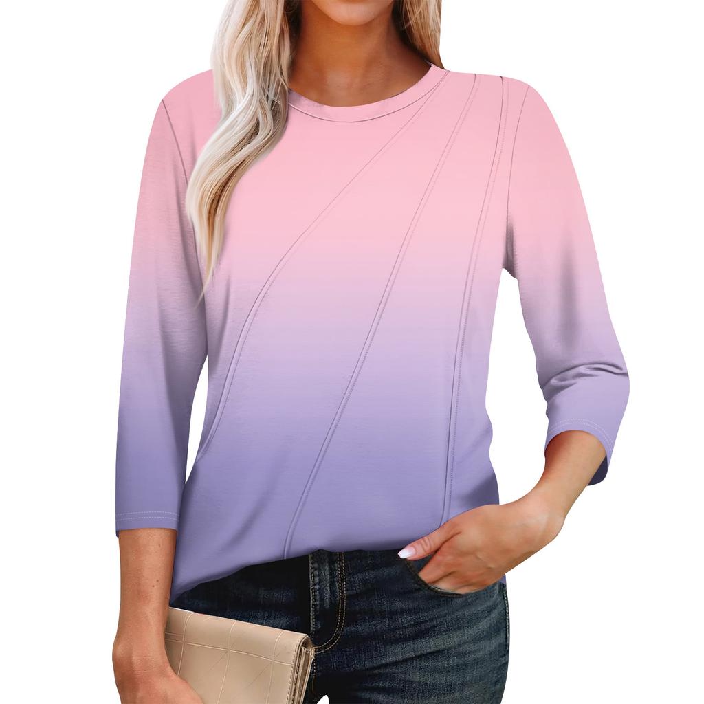 Women's Fashion Casual 3/4 Sleeve Tops Pleated Fashion Clothing T-shirt Tops