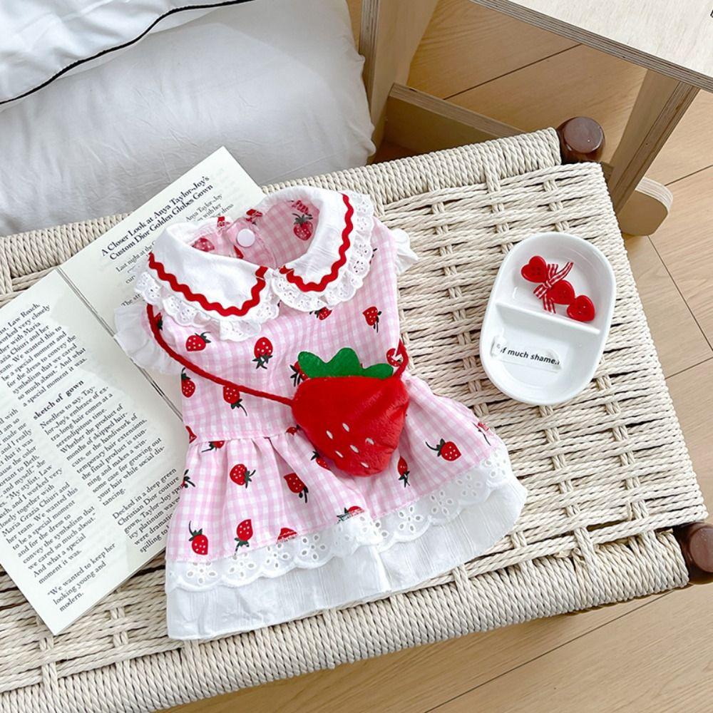 Fashion Cute Pet Strawberry Dress Breathable Soft Cat Skirt Thin Design Dog Vest for Puppy Kittens