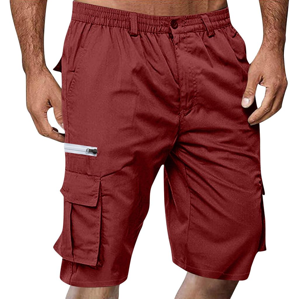 Men's Summer Multi-Pocket Cargo Shorts Casual Summer Hiking Shorts Elastic Waist Shorts