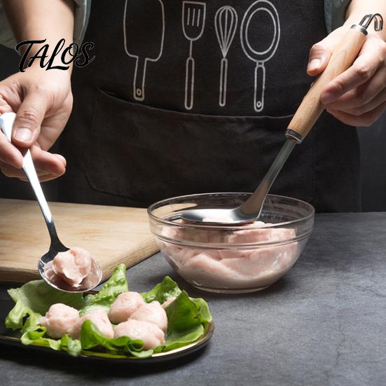 Meatball Molds for Kitchen Spoon Maker Tool, Stainless Steel Non-stick Scoop, Gadget Cooking Long Wooden Handle Shaping Handy Scoop Tool