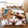 Cute Cat Duvet Cover Set King Queen Size Kawaii Animals Bedding Set For Kids Teens Polyester Comforter Cover With Pillowcase
