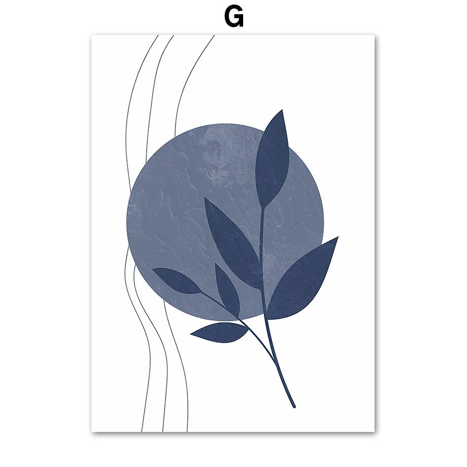 Boho Abstrakte Marineblaue Sonne Geometrische Linien Blatt Pflanzen Nordic Poster Wand Kunstdrucke Leinwand Malerei Wohnzimmer Wohnkultur