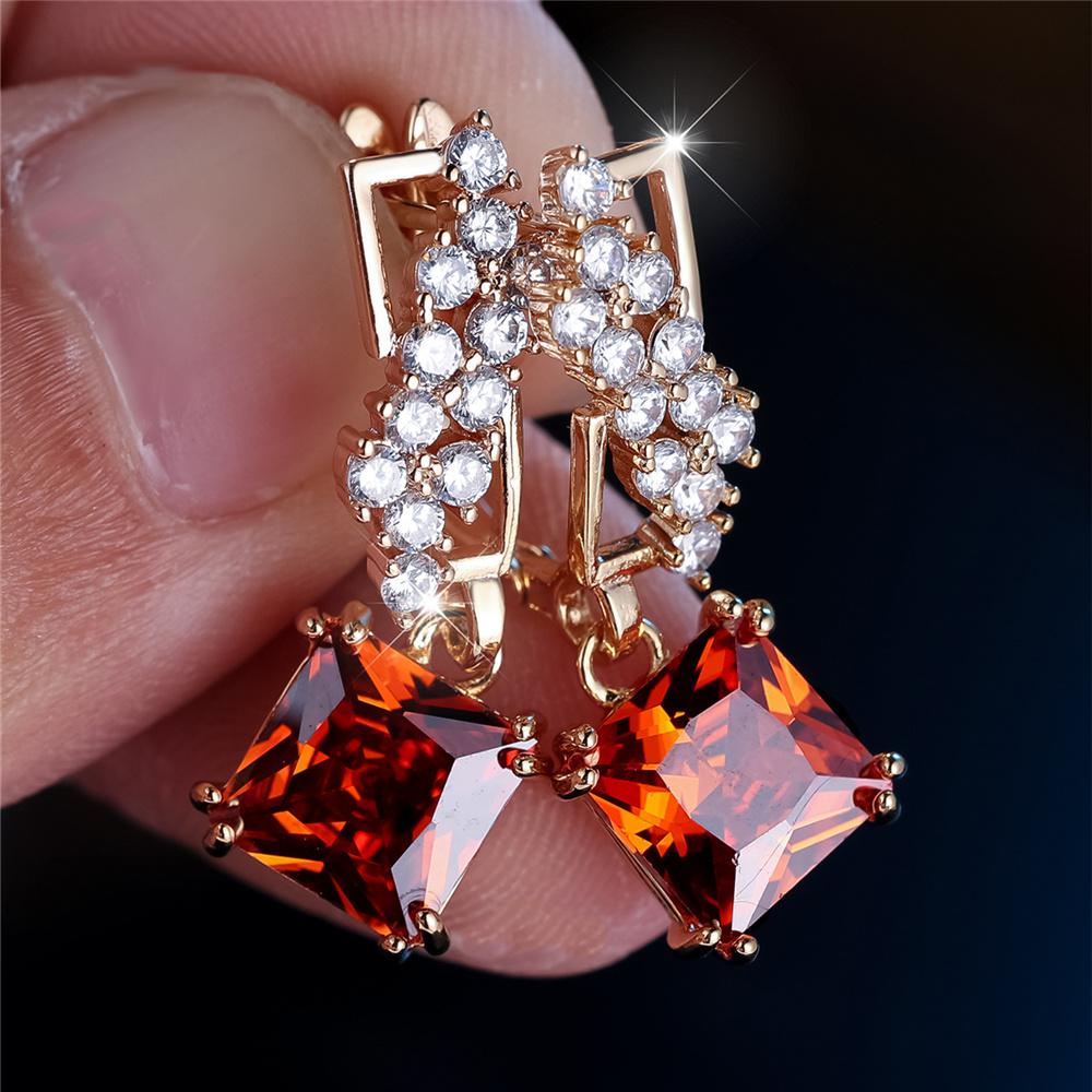 Trendy Crystal White Red Zircon Stone Hoop Earrings For Women Vintage Gold Color Wedding