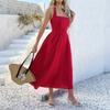 Women Vacation Style Solid Color High Waist Sleeveless Hanging Neck Long Dresses