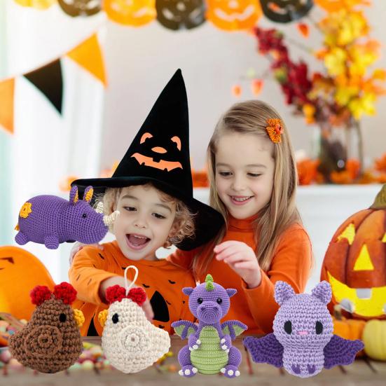Halloween Crochet Kit for Beginners Crochet Cat Pumpkin DIY Kit Crocheted Animal Craft Kit Halloween Gifts for Adults Kids
