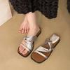 Fashion Versatile Niche Design Flat Heel Sandals Small Sandals Spring and Summer Women's Shoes Open Toe Square Head Low Heel Cool Slippers