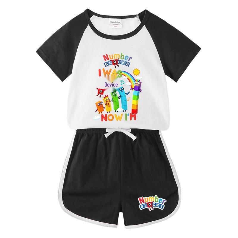 Kids' Color Block Summer Two-Piece Set: Short Sleeve T-Shirt & Shorts for Boys and Girls