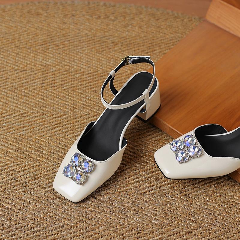 Fashion Women's New Leather Cowhide Spring/summer Rhinestone High-heeled D Oversized Elastic Band with Toe Cap Mueller Sandals