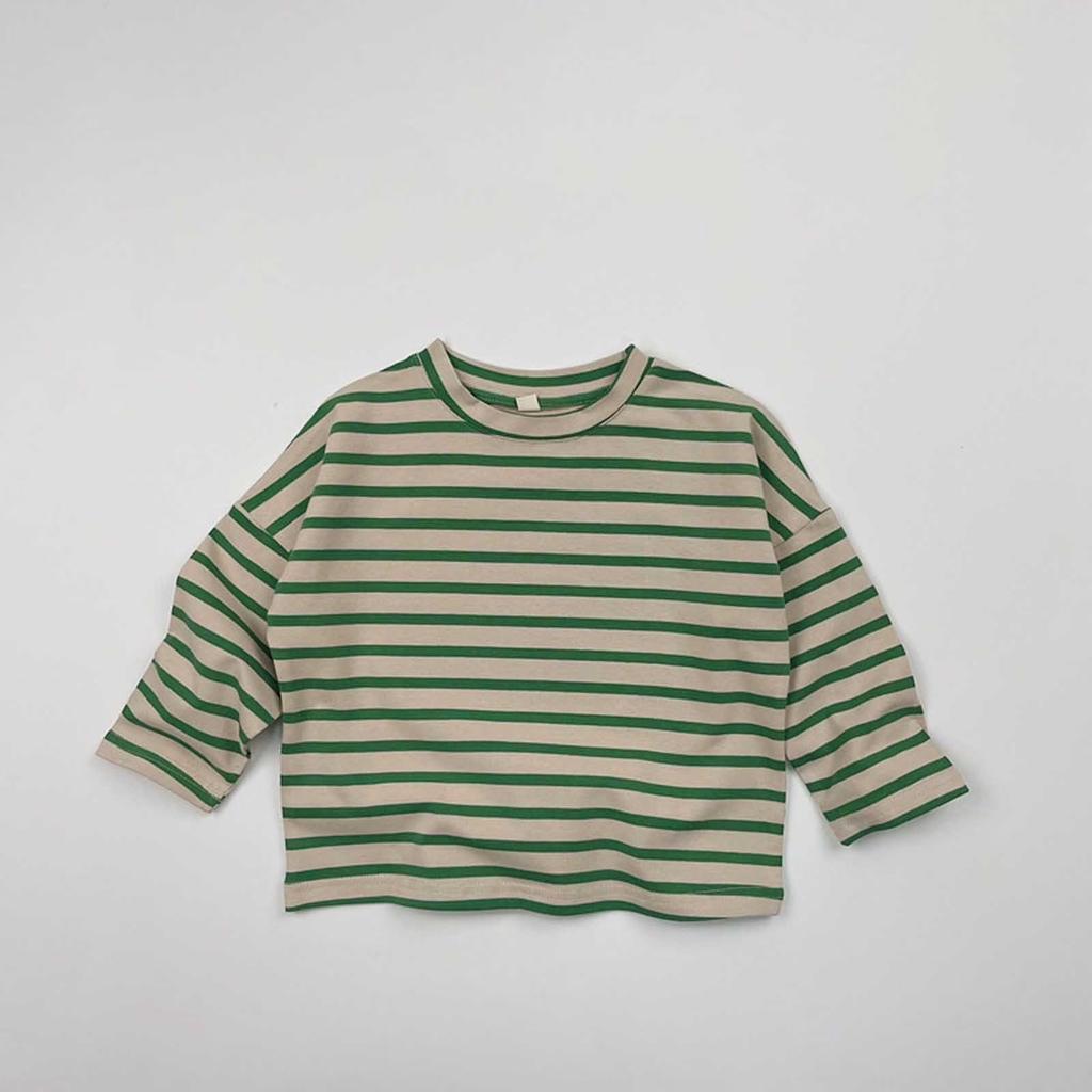 Kids Long Sleeve T Shirt Casual Loose Fit Striped Print Crew Neck Top for Boys and Girls Comfortable Everyday Wear
