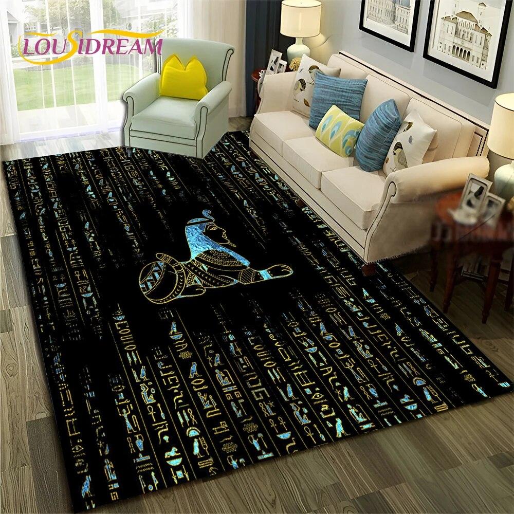 Ancient Egyptian Hieroglyphics Symbol Carpet Rug for Home Living Room Bedroom Sofa Doormat Decor,kid Area Rug Non-slip Floor Mat