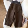 Women's Plus Size Wool Wide-Leg Bootcut Pants, Grey, Elastic Waist, Mid-Length for Spring/Autumn
