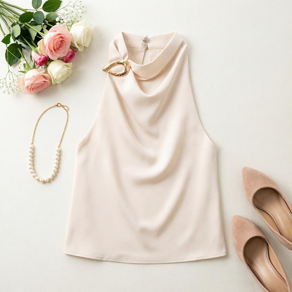 Women S Sexy Loose Sleeveless Satin Halter Top Vest S белый