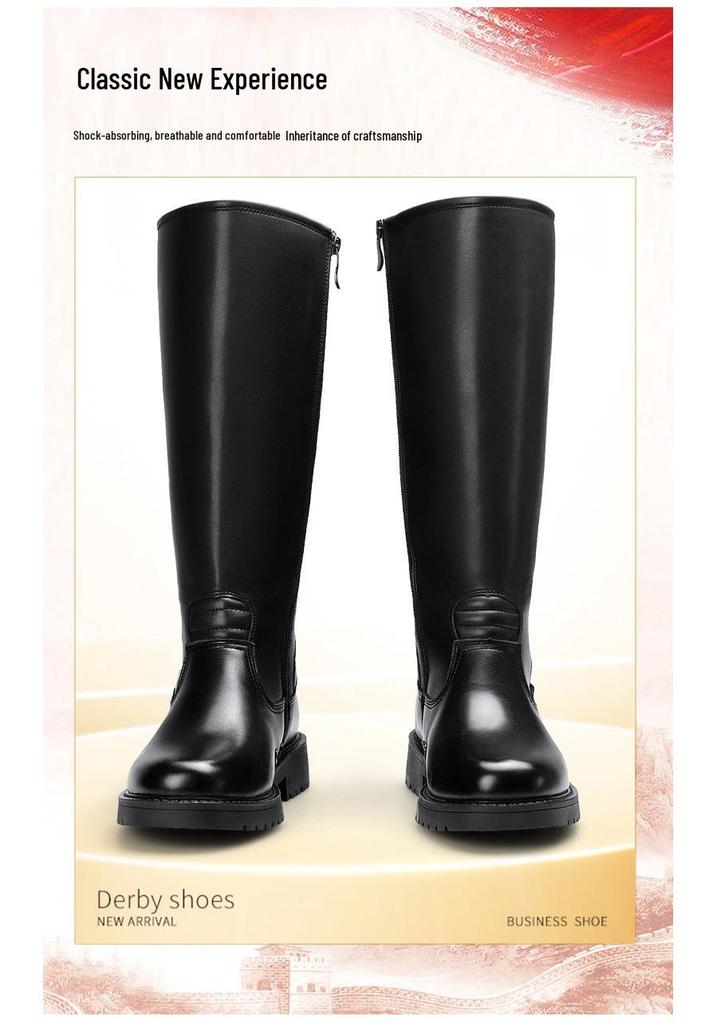 Men's Genuine Leather Equestrian Riding Boots with Zipper - Over-the-Knee Spring & Autumn Style