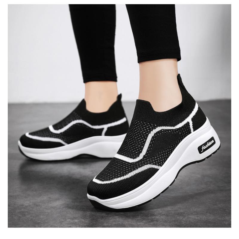 Women's Slip-on Wedge Sneakers Breathable Knit Platform Shoes Fashion Casual Walking Shoes
