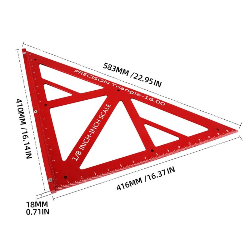 Triangular Angle Ruler Large 16Inch 45/90 Degrees Durable Aluminum Alloy Easy-read Layout Gauge Woodworking Measure Tool
