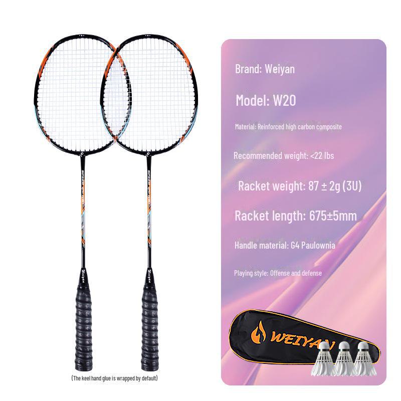 Set de rachete pentru badminton din fibră de carbon Weiyan: Aluminiu-Carbon Durabil, Pachet de 2, Antrenament pentru Adulți.