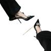 Spring new black high heels pointed temperament rhinestone bag head empty word with sandals female sexy