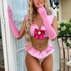 Women Teddy Lingerie Set School Girl Costume Cute Bow Bra and Panties Ruffled Skirt Glove Set for Babydoll Sleepwear